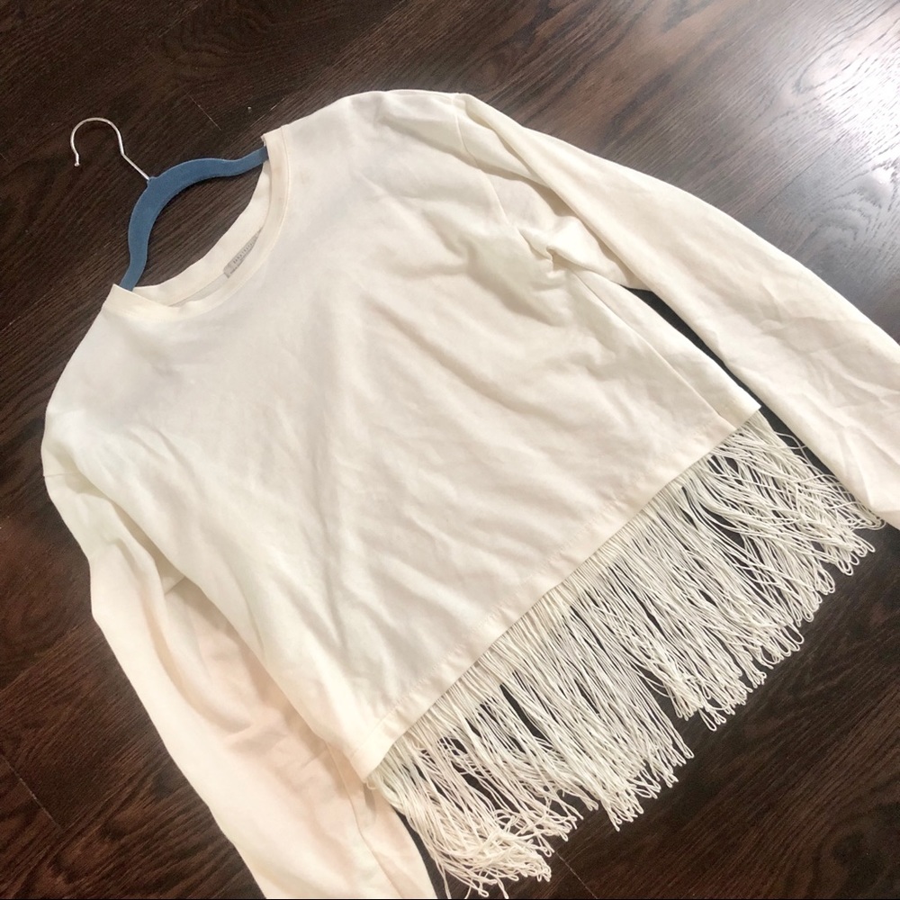 Zara Off-White Fringed Sweatshirt/Sweater